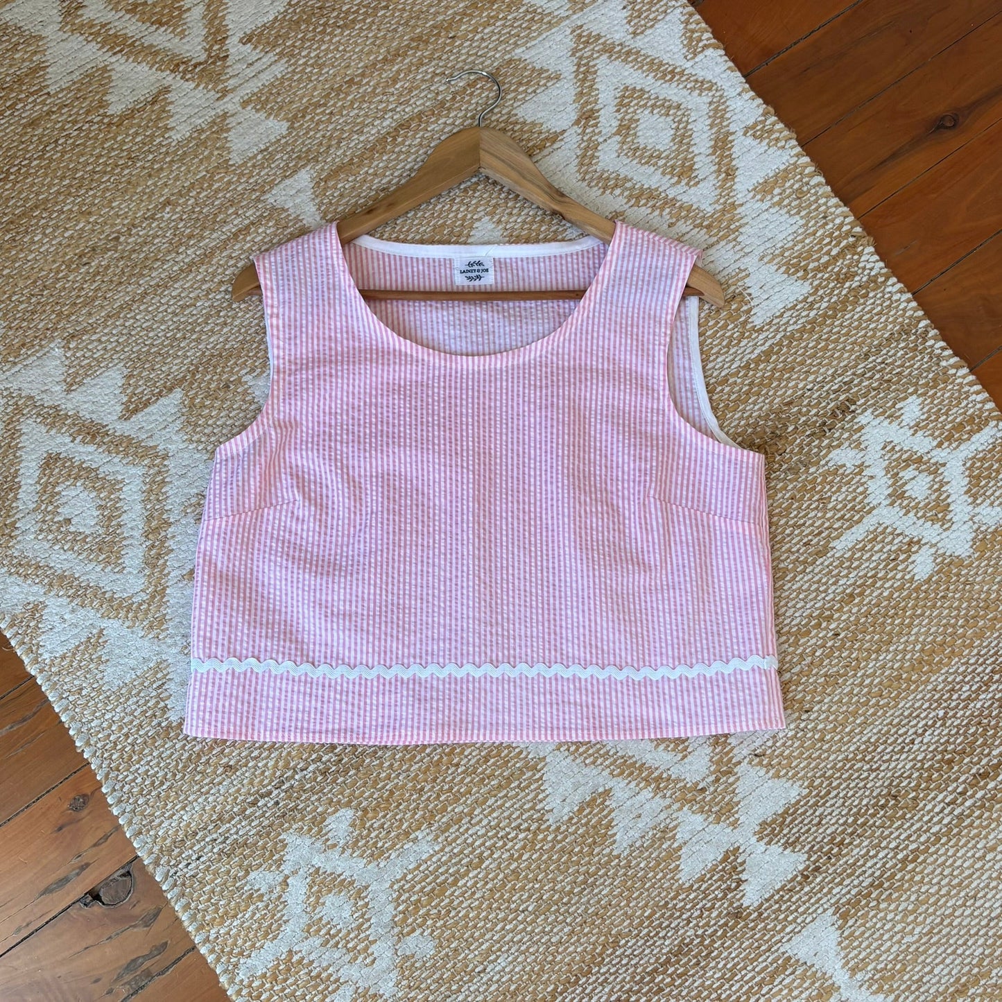 One of a Kind Ric Rac Tank Top - Pink Seersucker Stripe - Size 12