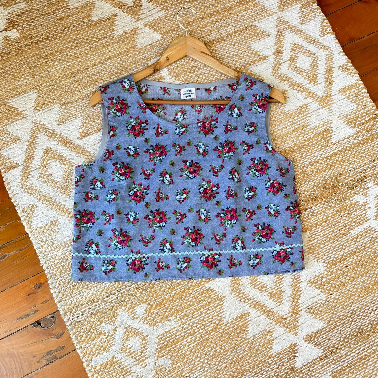 One of a Kind Ric Rac Tank Top - Floral Blue - Size 10