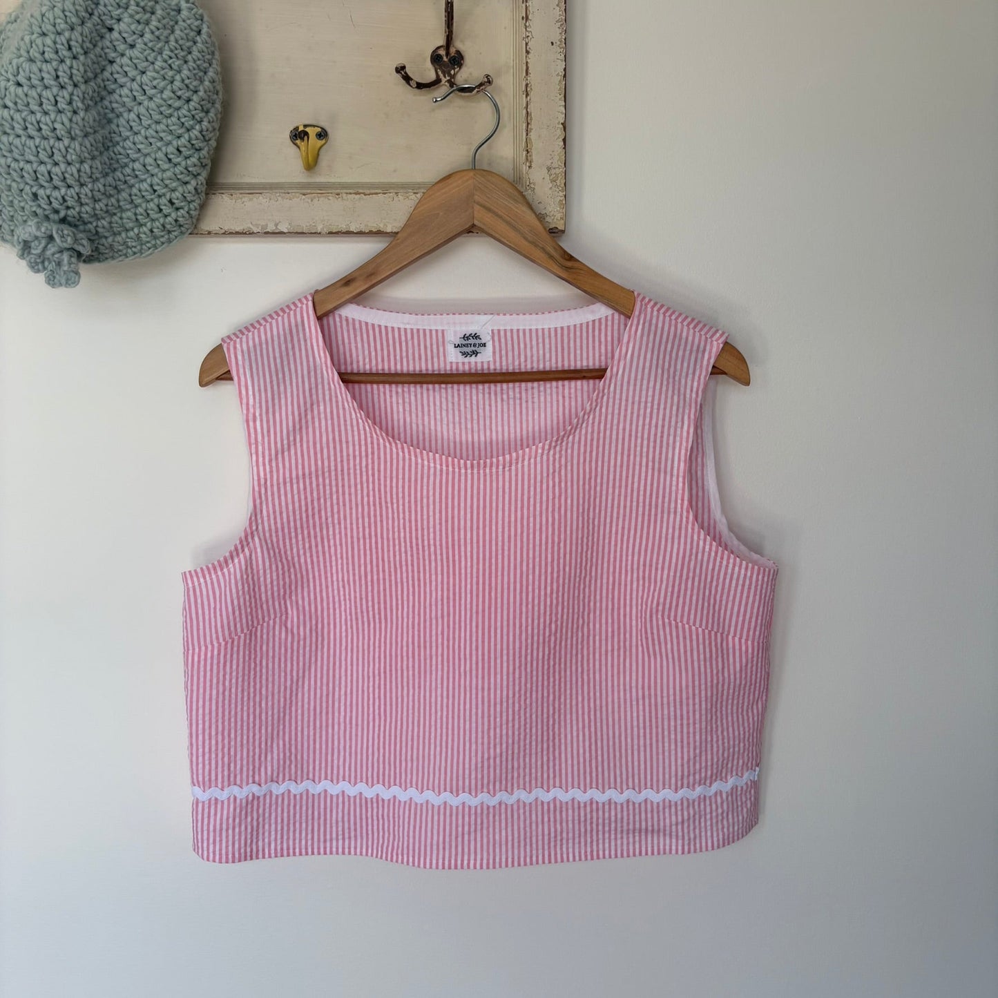 One of a Kind Ric Rac Tank Top - Pink Seersucker Stripe - Size 12