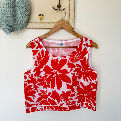 One of a Kind Ric Rac Tank Top - Orange Bold Floral - Size 8