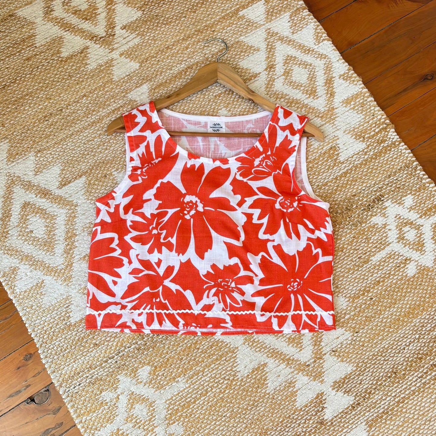 One of a Kind Ric Rac Tank Top - Orange Bold Floral - Size 8