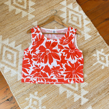 One of a Kind Ric Rac Tank Top - Orange Bold Floral - Size 8