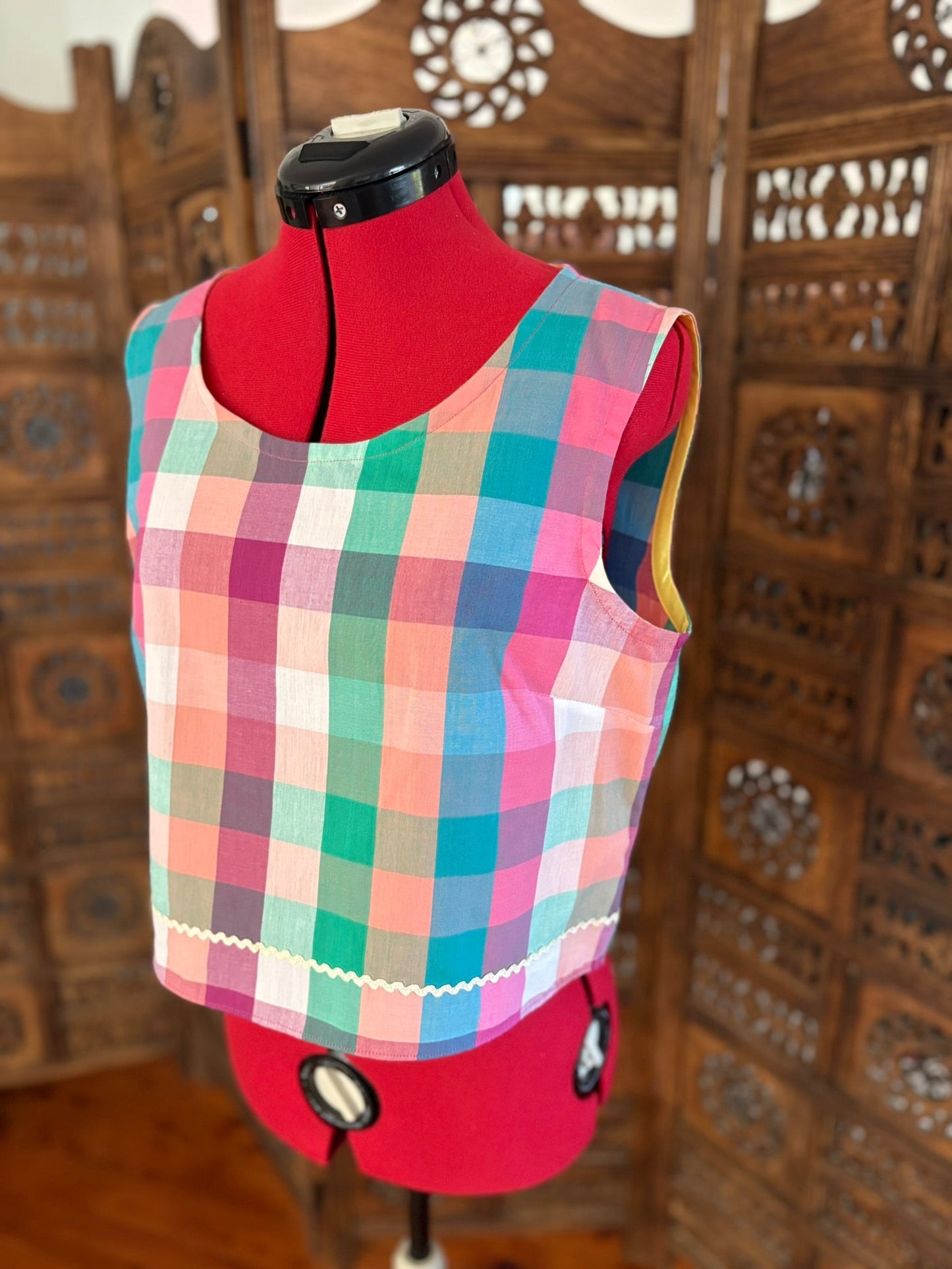 One of a Kind Ric Rac Tank Top - Rainbow Gingham - Size 10