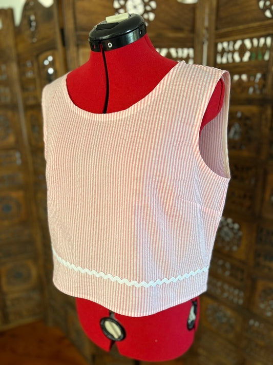 One of a Kind Ric Rac Tank Top - Pink Seersucker Stripe - Size 12