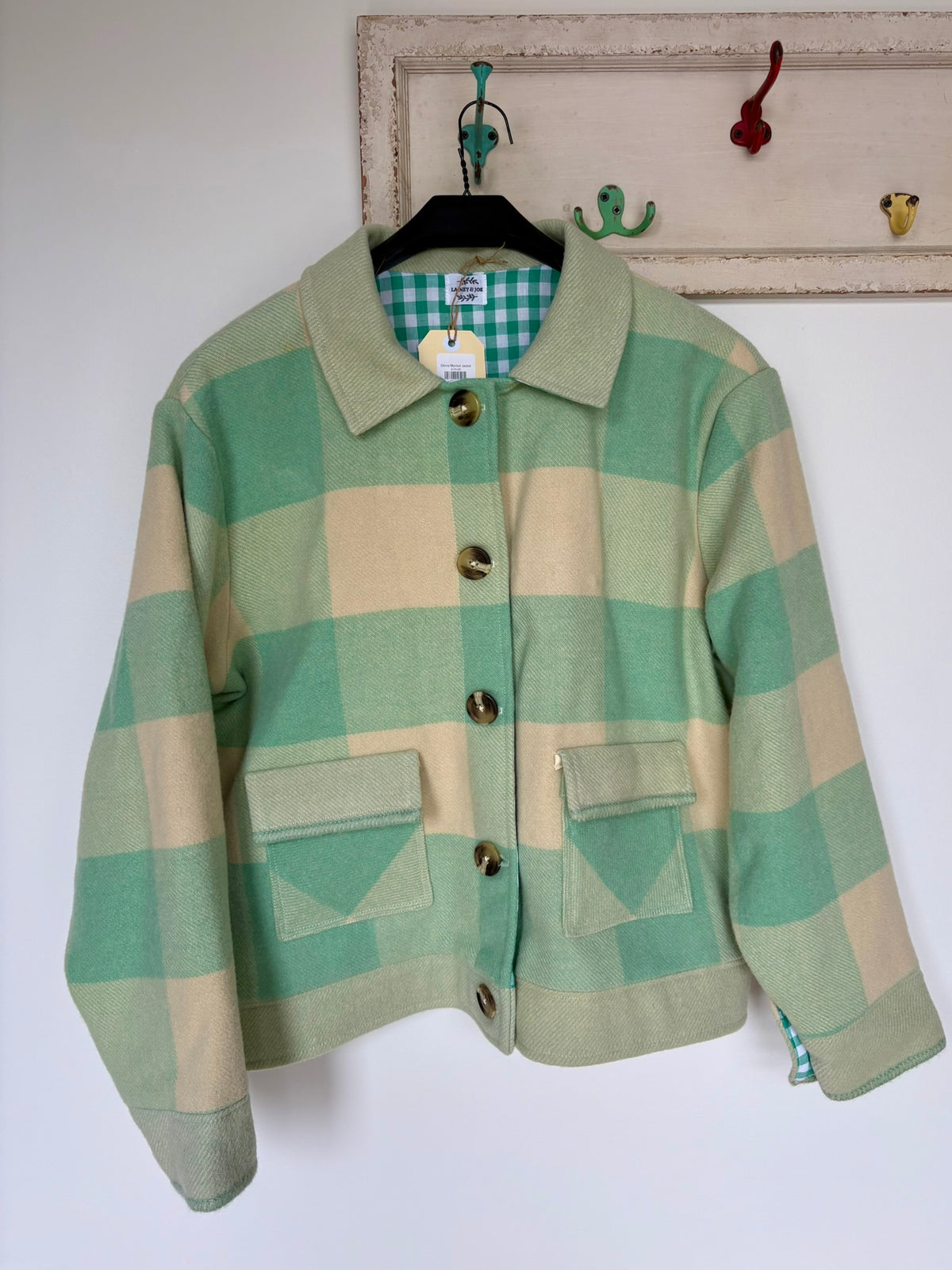 One of a Kind Stevie Jacket – Green & Cream Check – Size 16-18