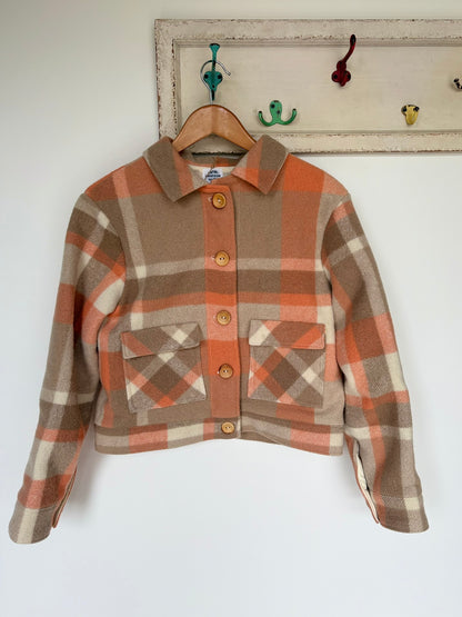 One of a Kind Stevie Jacket – Orange, Brown & Cream Wool – Size 8-10