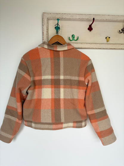 One of a Kind Stevie Jacket – Orange, Brown & Cream Wool – Size 8-10